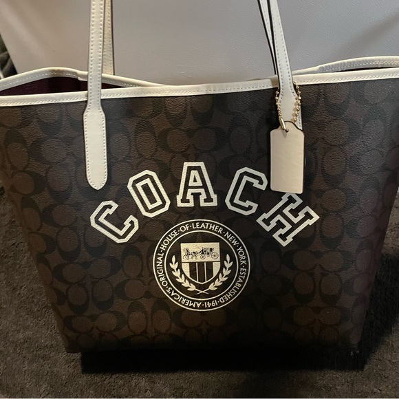 Coach Dark Brown and Cream Signature Tote - Picture 1 of 8